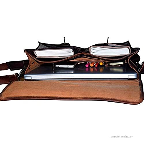 13 Inch Leather Vintage Cross-body Messenger Satchel Bag for Men Women ~ Business Work Briefcase Carry Laptop Computer Book