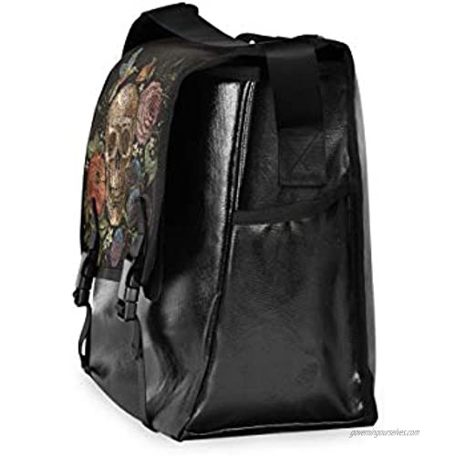 ALAZA Day of The Dead Skull Rose Humming Bird Dia Muertos 15.6 Inch Unisex Casual Water Resistant Canvas Satchel Messenger Bag with Water Bottle Pocket for Business Travel College
