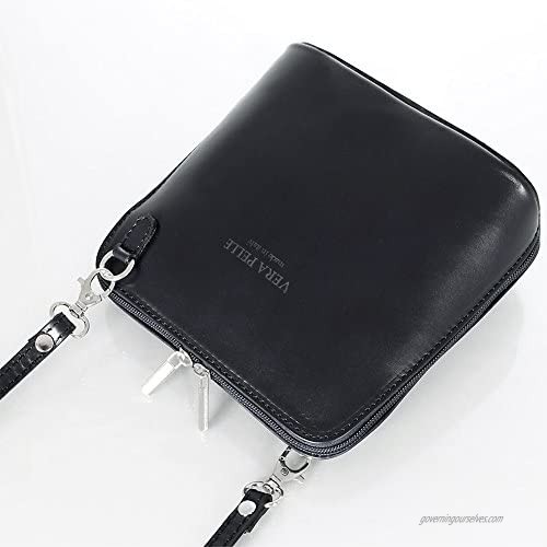 Ann Tarry Color Splash Collection Genuine Leather Shoulder Crossbody Bag Made in Italy (Black)