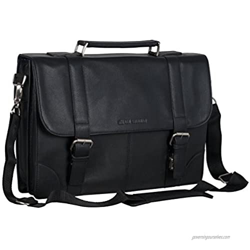 Ben Sherman Karino Leather 15 Laptop & Tablet Crossbody Business Bag With RFID Flapover Portfolio Black