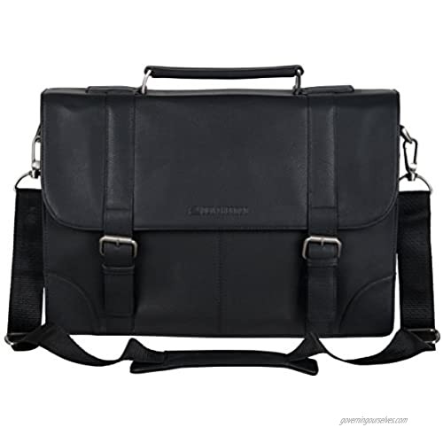 Ben Sherman Karino Leather 15" Laptop & Tablet Crossbody Business Bag With RFID  Flapover Portfolio  Black