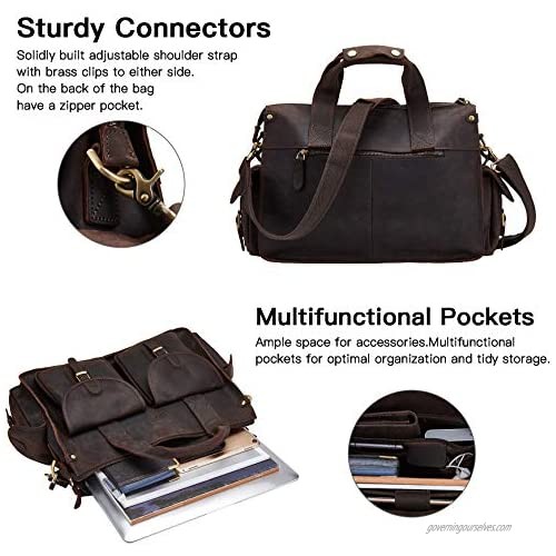 BRASS TACKS Leathercraft Men's Genuine Leather Messenger Bag 12Laptop Briefcase Vintage Handbag (Dark Brown)