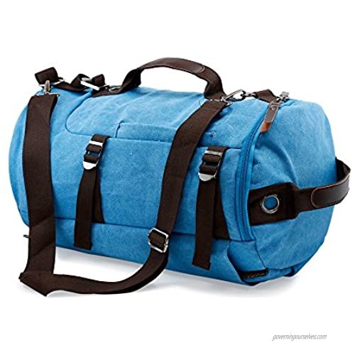 Canvas Duffle Bag Duffel Backpack Travel Shoulder Bags 3 Way Hiking Gym Messenger Luggage Men Women - sky blue