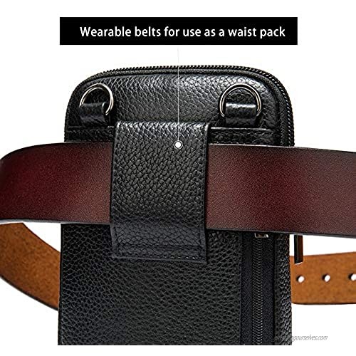 Cell Phone Pouch Crossbody Purse Cellphone Waist Bag for Men 6.5 PU Leather Shoulder Messenger Bag with Strap Small Cell Phone Belt Loop Holster Business Pack Travel Waist Case Wallet Pocket