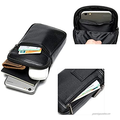 Cell Phone Pouch Crossbody Purse Cellphone Waist Bag for Men 6.5 PU Leather Shoulder Messenger Bag with Strap Small Cell Phone Belt Loop Holster Business Pack Travel Waist Case Wallet Pocket