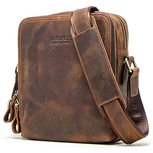 ERASMUS Genuine Leather Cross Body  Office Bag  Sling Bag  Messenger Bag  8 inch Tablet Tote Bag (HunterBrown)