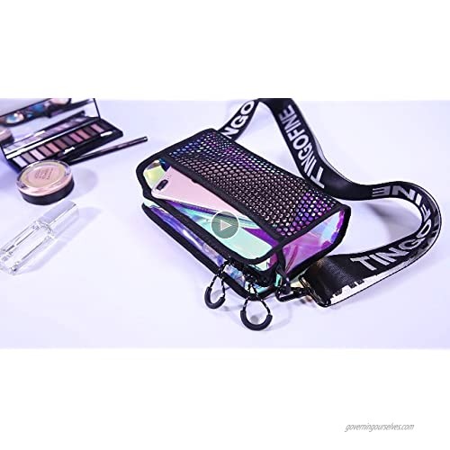 Fashion Shiny Neon Crossbody Bags for Women Holographic Rave Festival Fanny Pack Travel Shoulder Bag (Clear Iridescent)