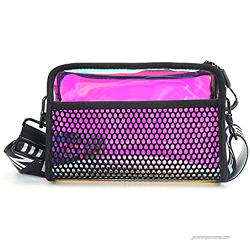 Fashion Shiny Neon Crossbody Bags for Women Holographic Rave Festival Fanny Pack Travel Shoulder Bag (Clear Iridescent)
