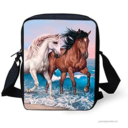 Forchrinse White Brown Horse Pattern Mini Cute Crossbody Bag for Horse Lover Canvas Messenger Bag Cell Phone Purse Shoulder Bags for Teen Girls Boys