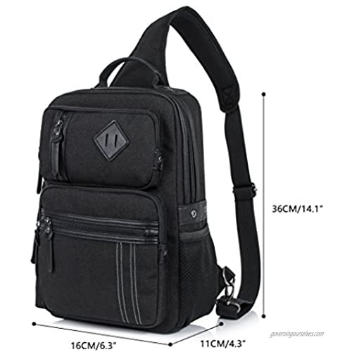 H HIKKER-LINK Canvas Messenger Bag Retro Sling Backpack Crossbody Satchel Black