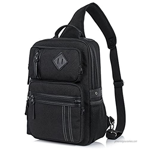 H HIKKER-LINK Canvas Messenger Bag Retro Sling Backpack Crossbody Satchel Black