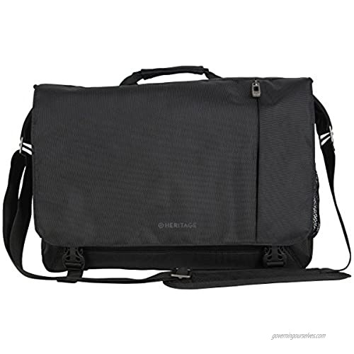 Heritage Travelware Streeterville 1680d Polyester Dual Compartment 15.6" Flapover Laptop Messenger Bag  Black