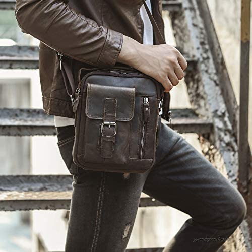 Le'aokuu Men Genuine Quality Leather Casual Small 8 Tablet Messenger Shoulder Satchel Bag 2070
