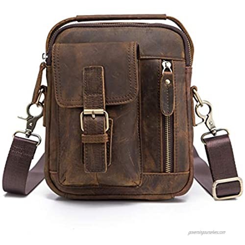 Le'aokuu Men Genuine Quality Leather Casual Small 8 Tablet Messenger Shoulder Satchel Bag 2070