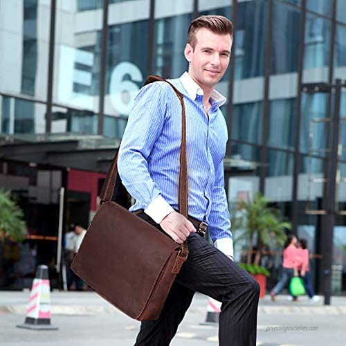 Leathario Men's Briefcase Leather Shoulder Bag Shoulder Bag Laptop Bag School Bag Document Bag Business Bag Messenger Bag