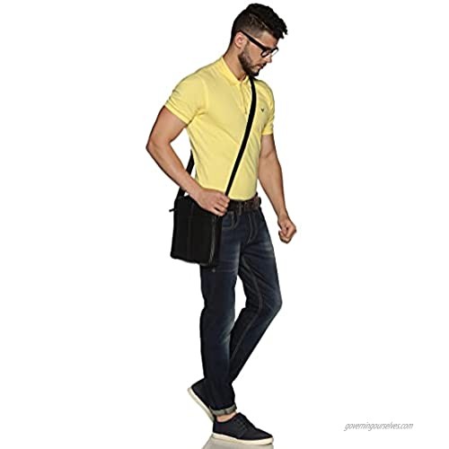 Leather Crossbody Bag for Men & Women Messenger Shoulder Bag Satchel Sling Bag Handmade Purse 10.2 Inch Sleeve Case for iPad/Tablet (Black) SARVAH