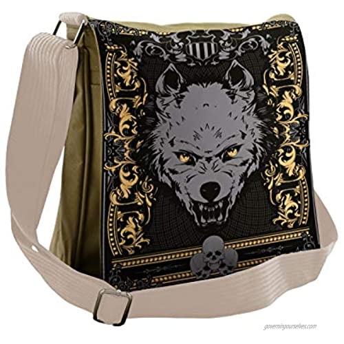 Lunarable Scary Messenger Bag  Wild Gothic Wolf Portrait  Unisex Cross-body