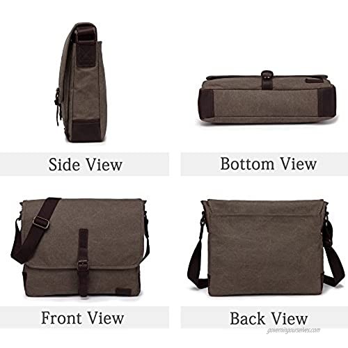 Medium Messenger Bag Vaschy Vintage Leather Canvas Men's Crossbody Shoulder Bag For Ipad