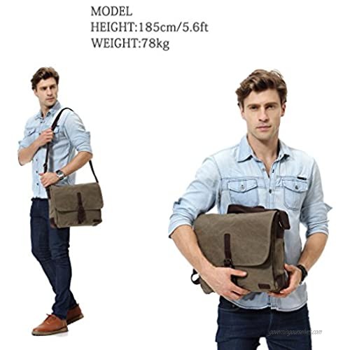 Medium Messenger Bag Vaschy Vintage Leather Canvas Men's Crossbody Shoulder Bag For Ipad