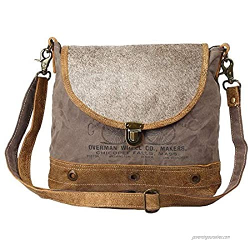 Myra Bag Roan Upcycled Canvas & Cowhide Leather Messenger Bag S-1207