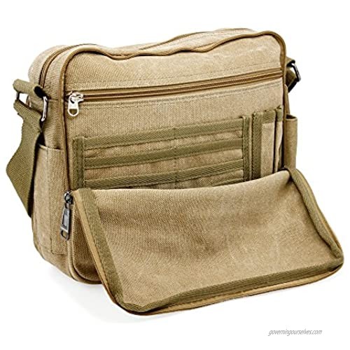 Oct17 Men's Vintage Canvas Crossbody Bag Shoulder Casual Handbag School Messenger Bags Satchel - Khaki