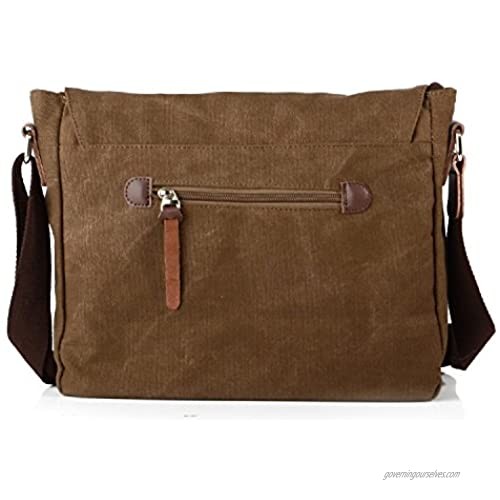 Retro Canvas Messenger Bag Shoulder Travel Cross Satchel Body Bag School bag Sling bag/Multiple Pockets (Medium Brown)