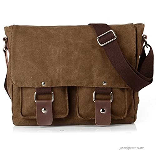 Retro Canvas Messenger Bag Shoulder Travel Cross Satchel Body Bag School bag Sling bag/Multiple Pockets (Medium  Brown)