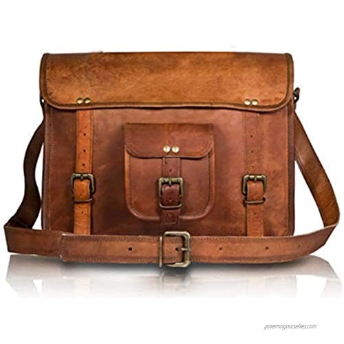 RK 15" Vintage Leather Messenger Shoulder Bag for Men and Women