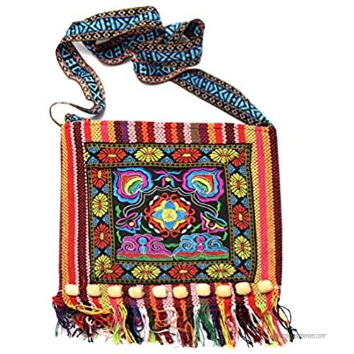 Saien Embroidery Messenger Tassels Bag Embroidered Tassel Crossbody Bag Vintage Ethnic Tribal Shoulder Bag Handbag