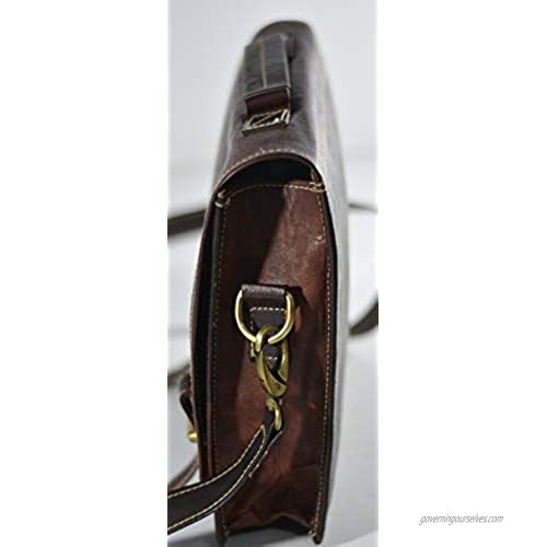Satchel and Fable Leather Messenger Cross Body Shoulder Bag Dark Brown 11 Inch