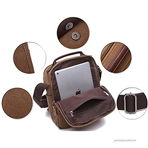 Sechunk Small Canvas Messenger Bag For Men Women Ipad Outdoor Leisure (brown)