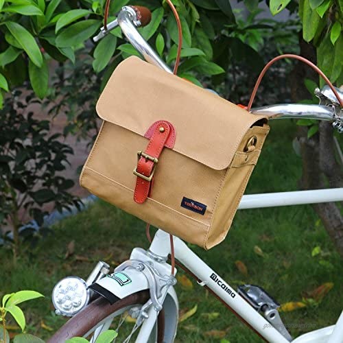 TOURBON Canvas Cycling Bike Handlebar Bag Bicycle Saddlebags Shoulder Messenger Storage