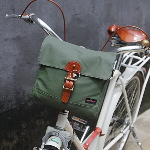 TOURBON Canvas Cycling Bike Handlebar Bag Bicycle Saddlebags Shoulder Messenger Storage
