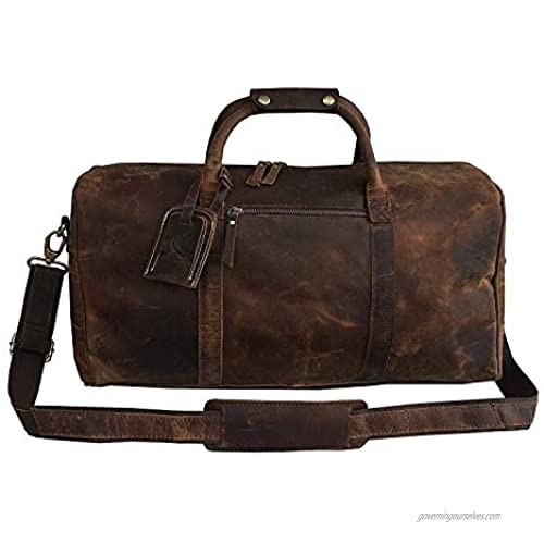 24 Inch Leather Duffel Bags for Men and Women Full Grain Leather Travel Overnight Weekend Leather Bags Sports Gym Duffel for Men (brown color)