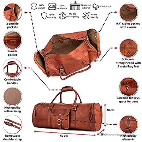 Berliner Bags Vintage Leather Duffle Bag Texas XL for Travel or the Gym Overnight Bag for Men and Women - Brown