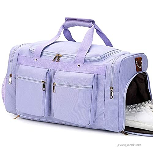 BLUBOON Weekender Bag Women Ladies Overnight Duffel Bag with Shoe Compartment Canvas Carry On Bag for Airplanes
