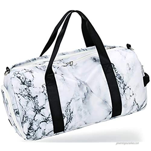 CAMTOP Travel Duffel Bag Women Girls Sport Gym Tote Weekender Overnight Carry-On Bag (Marble 1)