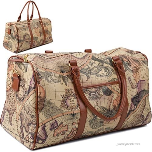 Copi World Map Large Duffle Bag Travel Tote Luggage Boston Style Beige
