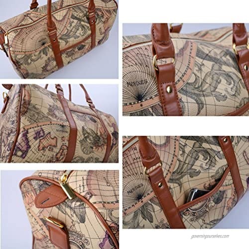 Copi World Map Large Duffle Bag Travel Tote Luggage Boston Style Beige