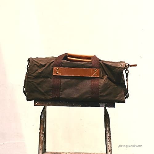 Handmade Waxed Canvas Duffel Gym Bag | Hogarth Travel Bag | Water Resistant All-purpose bag (Mud Brown)