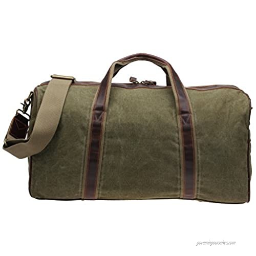 IBLUE Large Canvas Weekend Travel Duffel Bag Overnight Bag Vintage Leather Tote Airplane Carryon Luggage Handbag Gym Sports Shoulder Bag