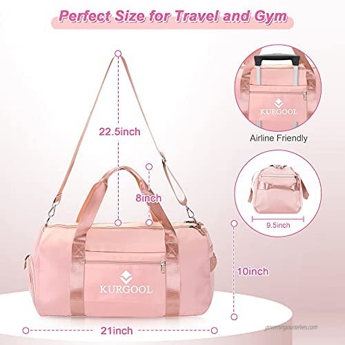 KURGOOL Duffle Bag Waterproof Weekender Bags for Women & Men Travel Tote Bag Large Duffel Bag for Sports Gym Overnight with Shoe and Wet Clothes Compartments