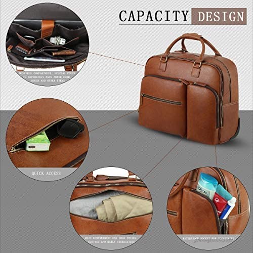 Leathario Leather Suitcase Trolley Luggage Travel Duffle Bag Weekend Overnight Rolling Suitcase Rolling Laptop Case Wheeled Briefcase Bag Suitcase Roller Boarding Under Seat Case