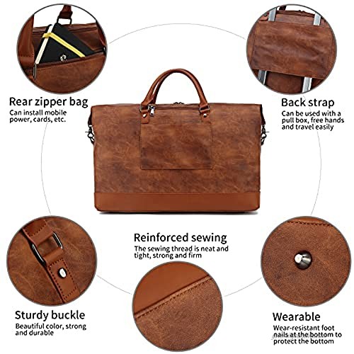 Leather Travel Duffel Tote Bag Overnight Weekender Bag Oversized for Men and Women (Brown Large)