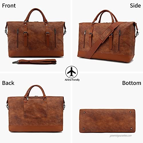 Leather Travel Duffel Tote Bag Overnight Weekender Bag Oversized for Men and Women (Brown Large)