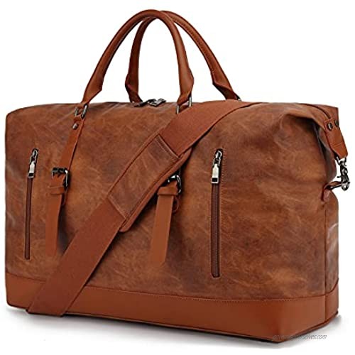 Leather Travel Duffel Tote Bag Overnight Weekender Bag Oversized for Men and Women (Brown  Large)