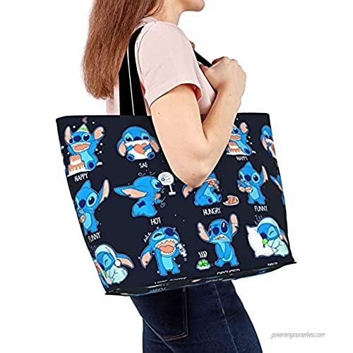 Li-Lo And St-It-Ch Anime Cartoon Women Big Capacity One Shoulder Travel Bag Portable Beach Bag Reusable Fashion Colored Duffel Bag Shoulder Handbag For Work Hiking Picnic Office With Zipper