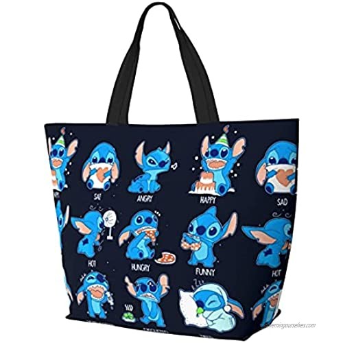 Li-Lo And St-It-Ch Anime Cartoon Women Big Capacity One Shoulder Travel Bag Portable Beach Bag Reusable Fashion Colored Duffel Bag Shoulder Handbag For Work Hiking Picnic Office With Zipper