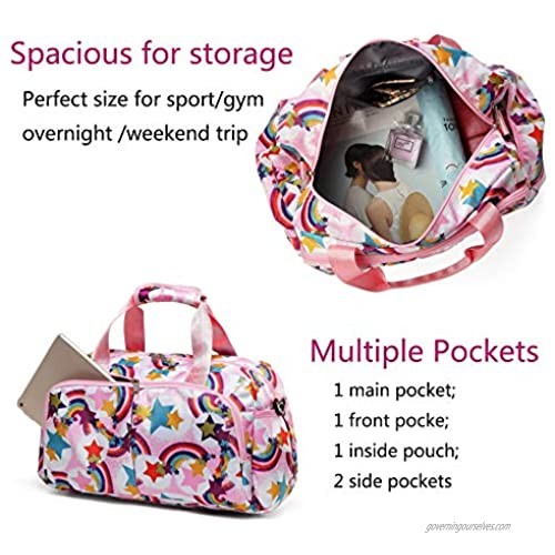 Small Sport Gym Duffle Bag for Kids Little Girls Overnight Weekend Duffel for Short Trip Travel Carry On Bag (Small Rainbow pink)