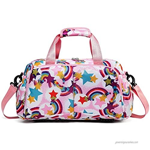 Small Sport Gym Duffle Bag for Kids Little Girls Overnight Weekend Duffel for Short Trip Travel Carry On Bag (Small Rainbow pink)